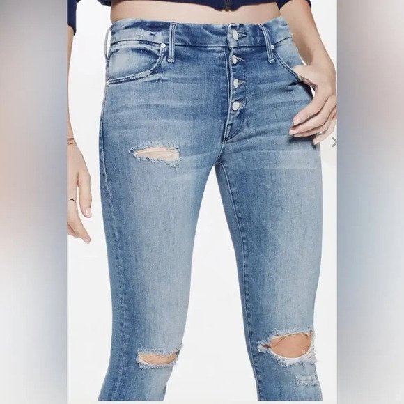 MOTHER Denim The Pixie Fray Losing Control Skinny Blue Size 28 - Picture 3 of 10